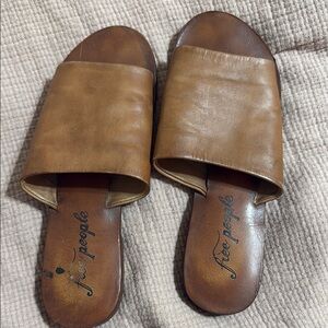 Free People Tan Leather Slide Sandals